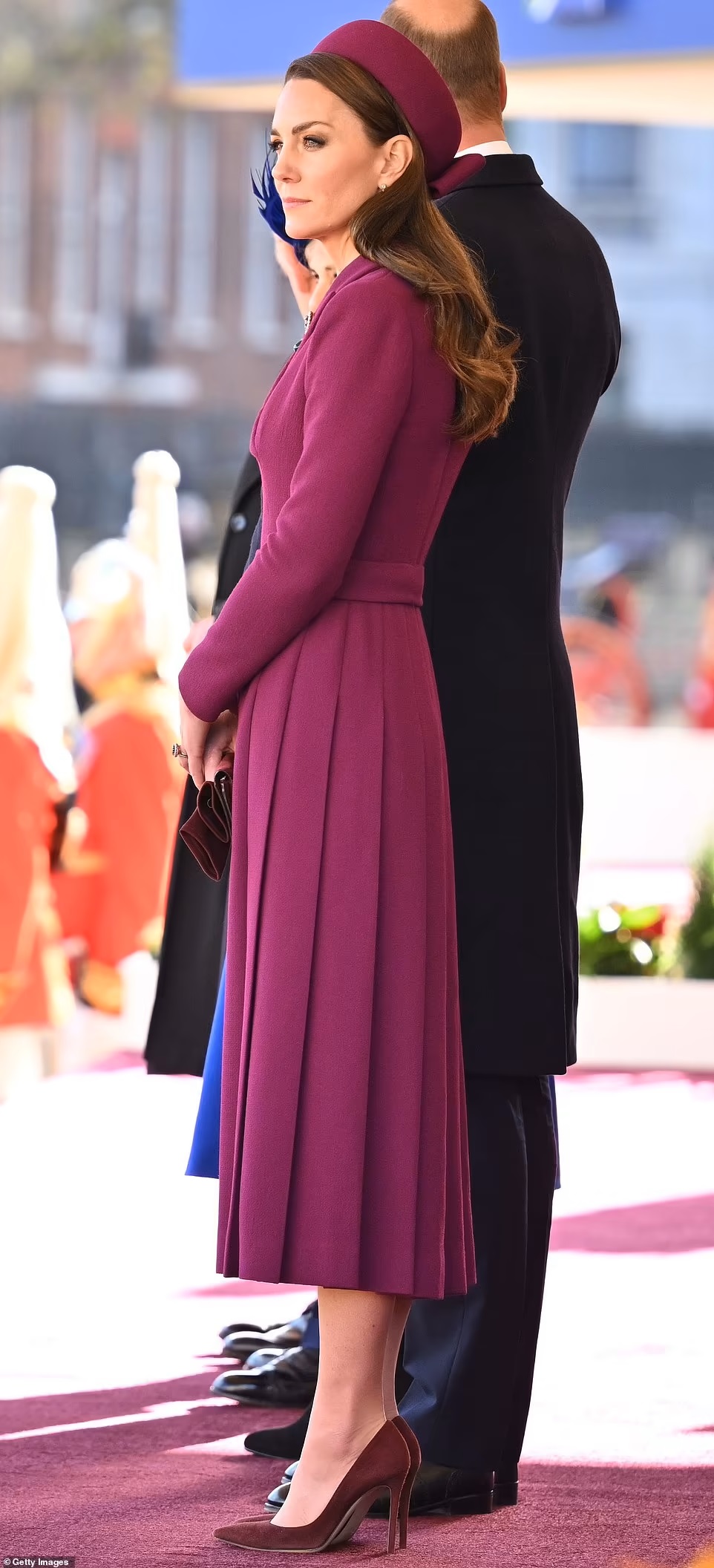 Princess of Wales wears purple Emilia Wickstead coat dress   to greet South African president