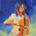 Cellist in Blue Contemporary Figurative Painting on Canvas by Arizona Artist Amy Whitehouse
