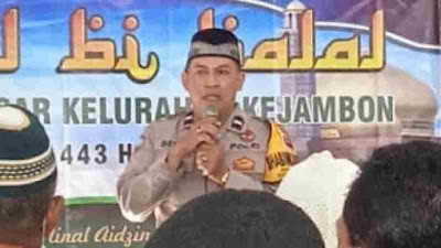 Hadiri Acara Halal Bihalal, Bhabinkamtibmas Selipkan Pesan Kamtibmas dan Disiplin Prokes