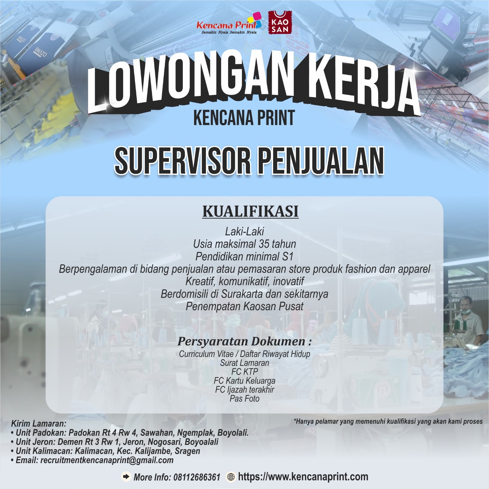 Lowongan Kerja Solo dan Boyolali di Kencana Print x Kaosan