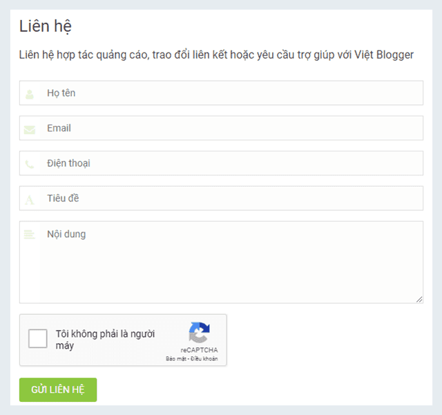 Hướng dẫn tạo trang Liên hệ cho Blog với Form Google tùy chỉnh tích hợp reCAPTCHA v2