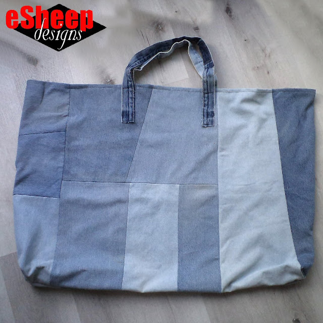 Large Denim Patchwork Tote by eSheep Designs