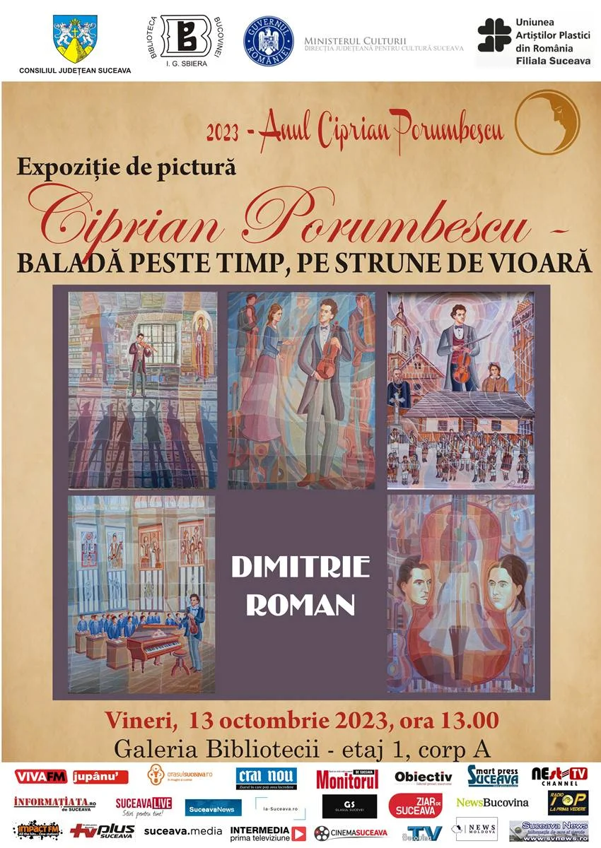 „Ciprian Porumbescu - Baladă peste timp, pe strune de vioară”, expoziție de pictură la Biblioteca Bucovinei