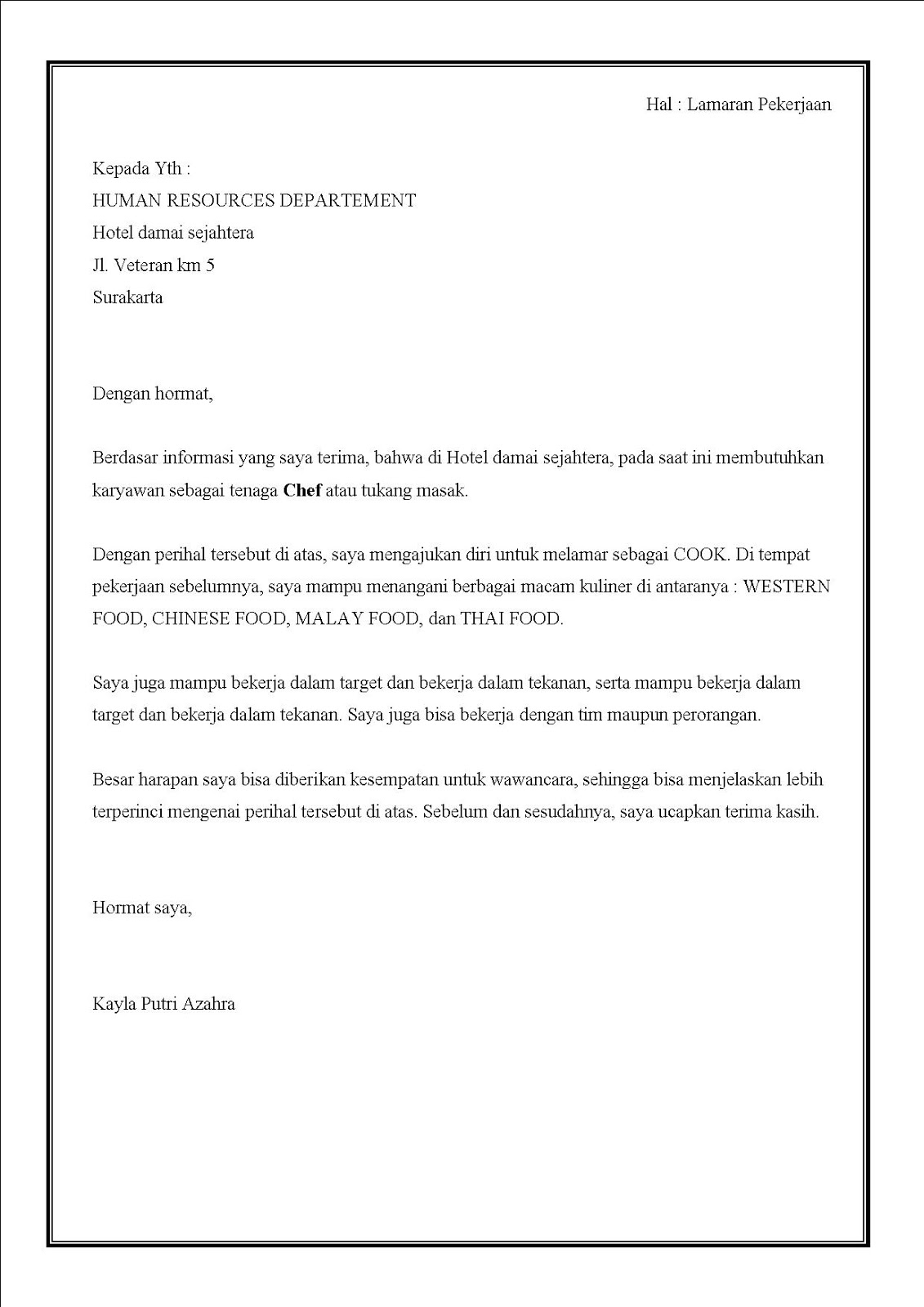 50+ Contoh Surat Lamaran Kerja Bahasa Inggris Untuk Hotel Waiter