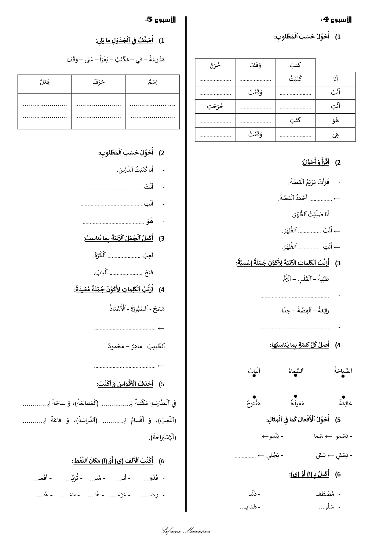 تمارين كتابية لجميع الوحدات في مادة اللغة العربية للمستوى الثالث ابتدائي