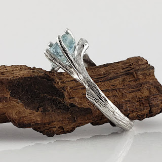 Uncut Rough Aquamarine  Twig Engagement Ring