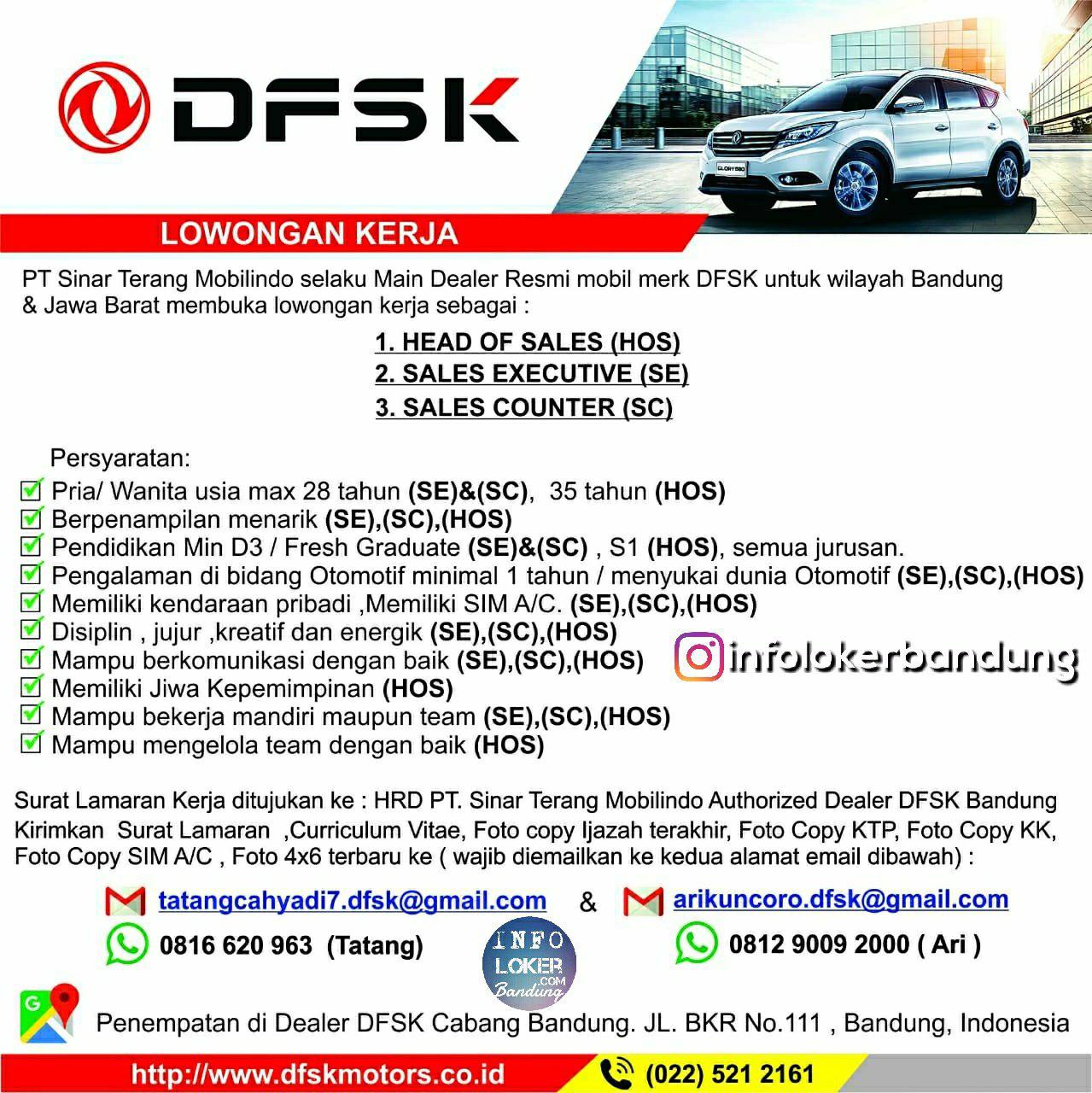 Lowongan Kerja PT. Sinar Terang Mobilindo ( DFSK Mobil ) Bandung Juli 2018 - infolokerbandung.com