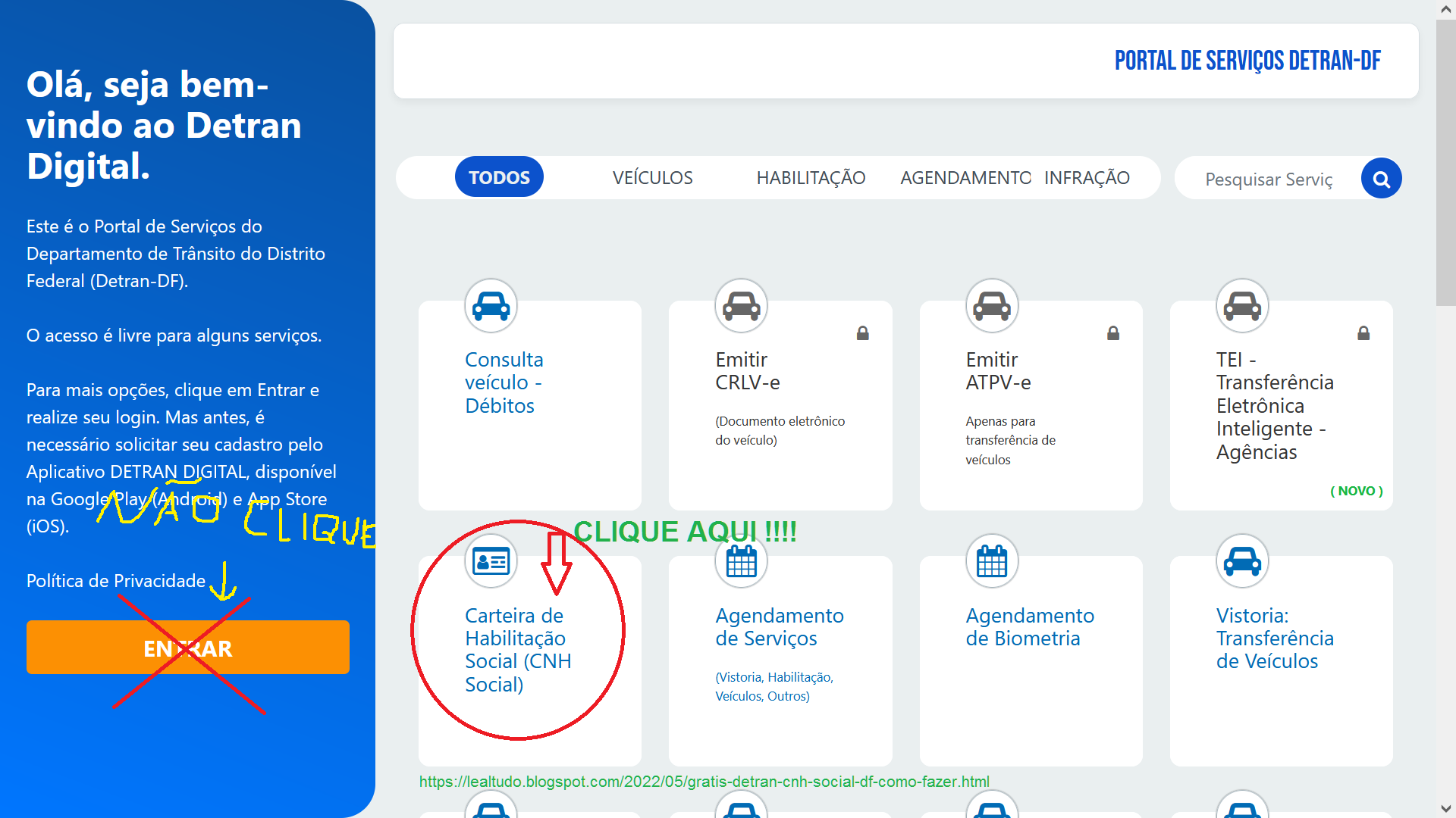 PASSO 1 PORTAL DE SERVIÇOS DO DETRAN DF CNH SOCIAL - CARTEIRA DE HABILITAÇÃO SOCIAL