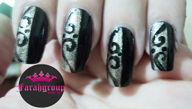 nail art black and gold, nail art negro y dorado