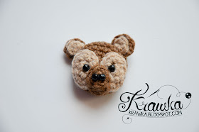 Krawka: Crochet button / pin / broosh: Brown Teddy bear