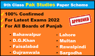 9th Class Pak Studies Paper Scheme 2022