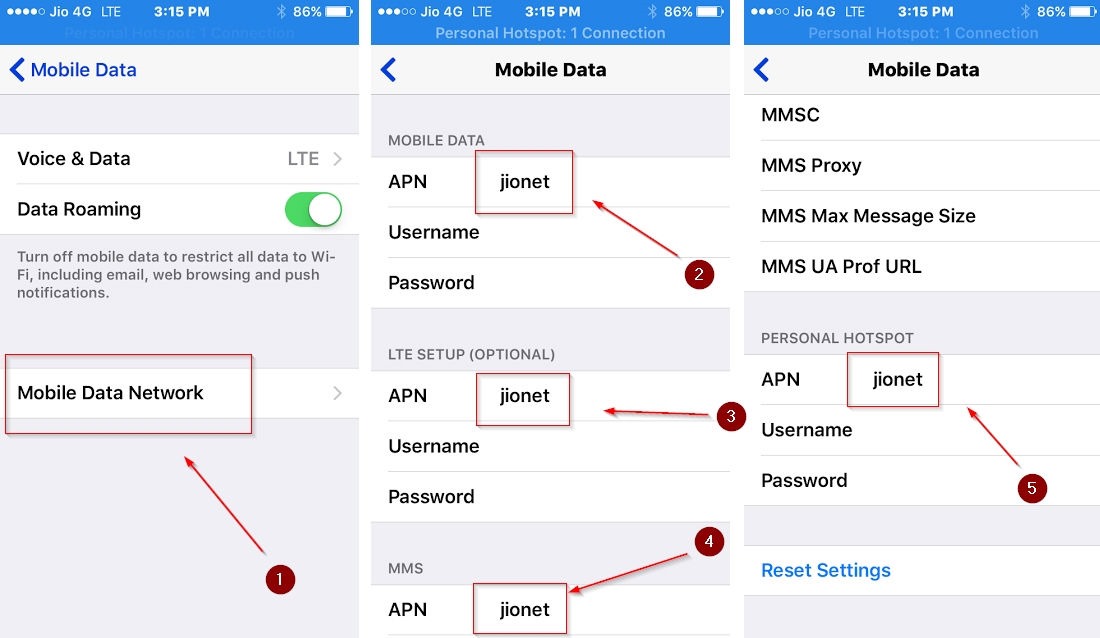 reliance jio 4g personal hotspot option missing iphone se