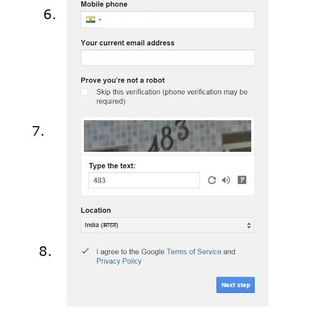 Gmail signup Form details