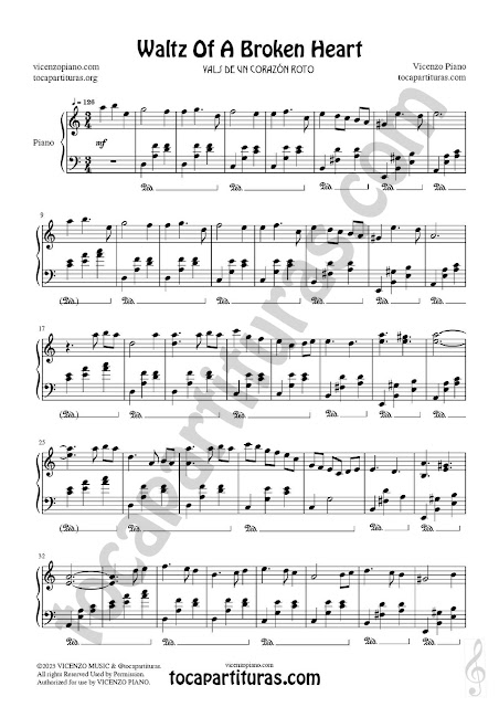 Partitura 01 de Piano de Vals de un Corazón Roto de Vicenzo Piano Sheet Music for Waltz of a broken heart