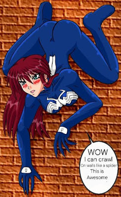 Shevenom Kaname after bonded to symbiote learning to walk on walls,she was also amazed that how her ne big boobs kept their shape and being firm no matter the direction of  gravity