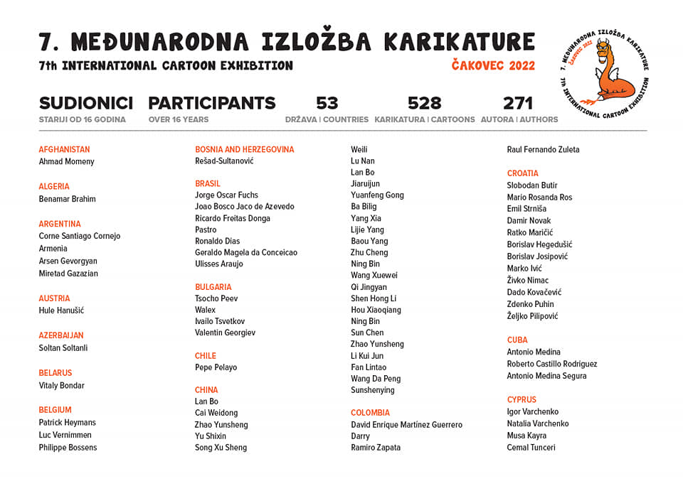 Participants of the 7th International Cartoon Exhibition, Čakovec 2022