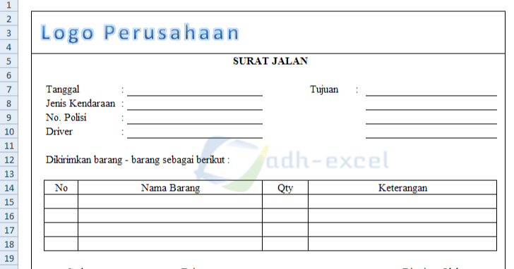 Fungsi Dan Contoh Form Surat Jalan Dengan Menggunakan Excel Adhe Pradiptha