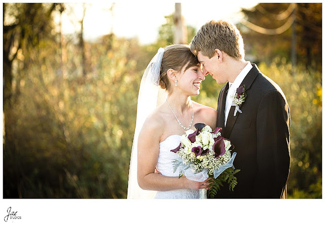 Fall church wedding in November with Purple Accents