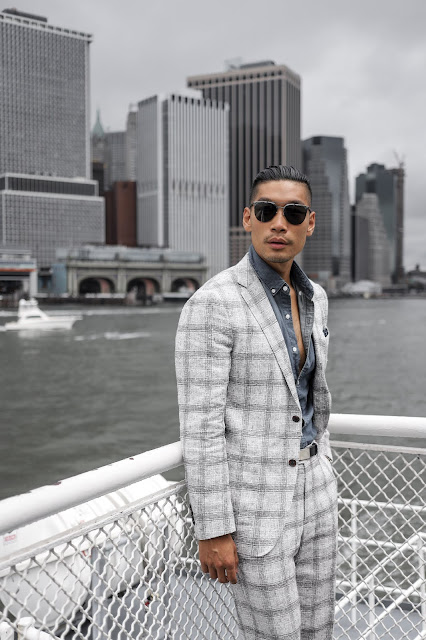 Leo Chan wearing Windowpane Suit to Polo Match | Asian Model and Blogger