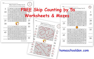 http://homeschoolden.com/2016/04/18/free-clock-printable-free-skip-counting-by-5s-activities/