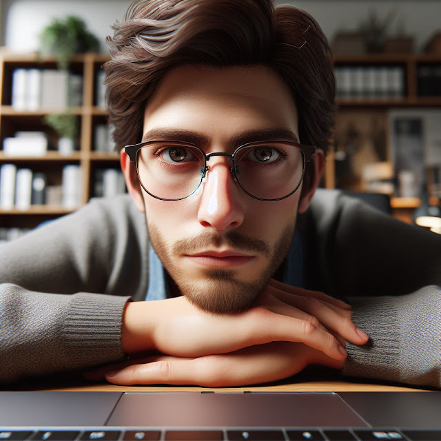 A person staring at a laptop in deep thought