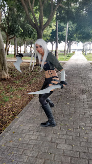 donuth, channel, katarina, league of legends, skin mercenary, mercenary, white hair, tattoo, sword, cosplay, lol,