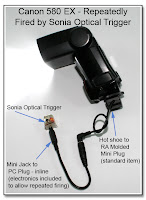 AS1022: Canon 580 EX - Repeatedly Fired by Sonia Optical Trigger through Standard Hot Shoe to Mini Plug