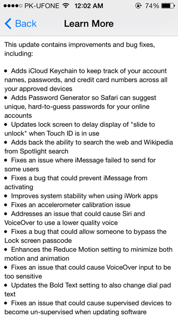 iOS 7.0.3 Official Changelogs