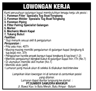 Lowongan Kerja PT. Sumber Samudra Makmur