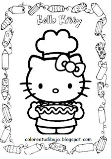 Hello Kitty chef para colorear