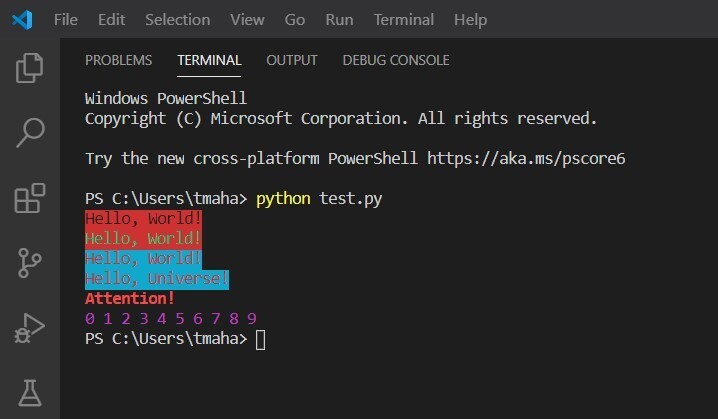 printing colored text with python in the terminal