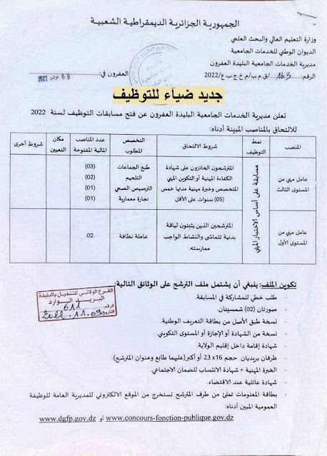 اعلان توظيف بولاية البليدة