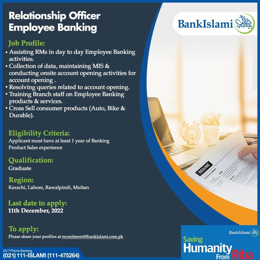 Bank Islami Pakistan Looking for Relationship Officer