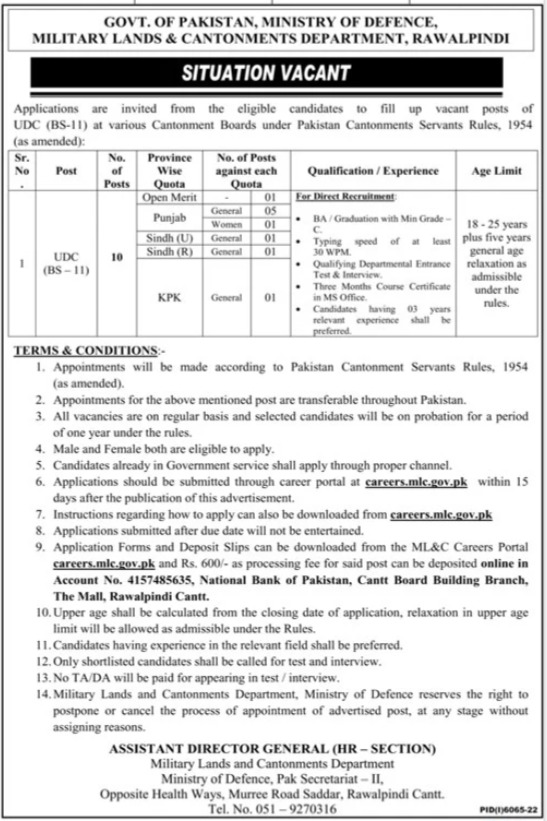 Jobs in Military Lands and Cantonment Department