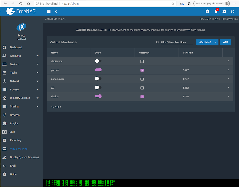 FreeNas Virtual Machines