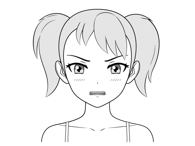 Anime gadis tsundere menggambar wajah malu