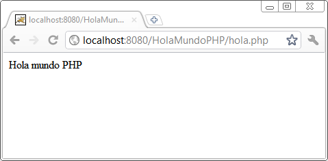 Imagen del navegador con el texto Hola mundo PHP