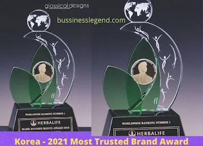 "Herbalife Company Korea - 2021 Most Trusted Brand Award winning Certificates'