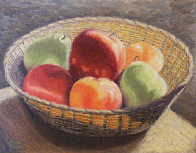 oil painting of fruit in basket, copyright Anne Doane 2016
