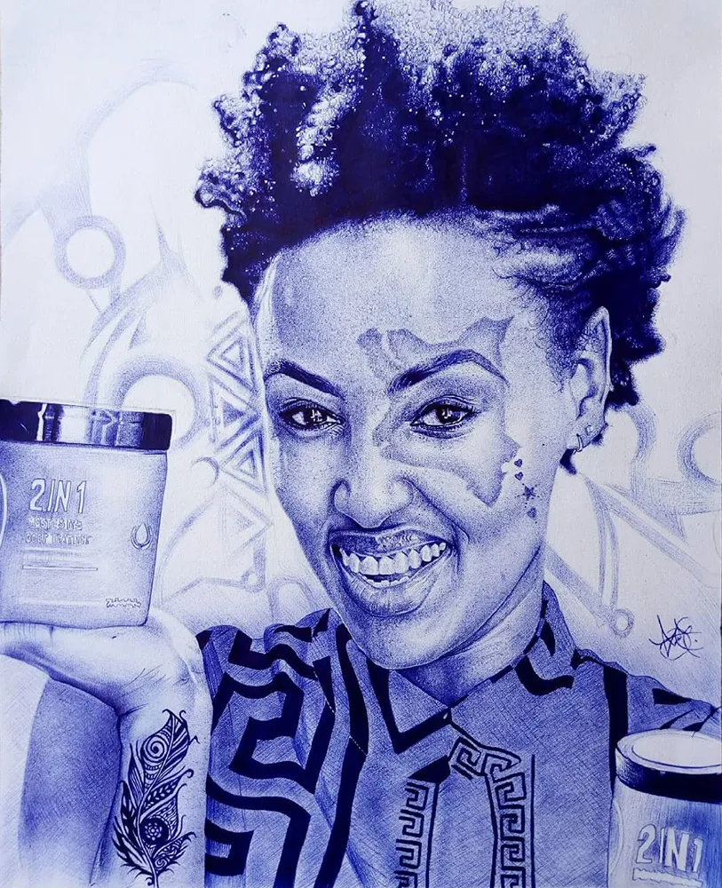 Michelle's Ntalami's artwork, ballpoint pen