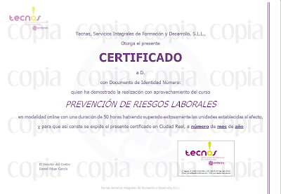 Certificado del Curso Básico de Prevención de Riesgos Laborales