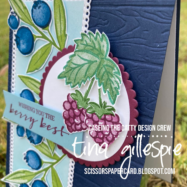 scissorspapercard, Stampin' Up!, CASEing The Catty, Berry Blessings, Sweet Strawberry, Ornate Layers Dies, Pinewood Planks 3DEF