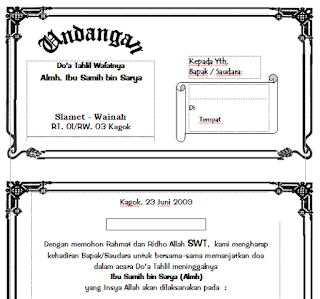 Format Surat Undangan Tahlil Sederhana 40 Hari, 100 Hari, Haul, Mendak, dll Word bisa diedit, Siap Cetak!!