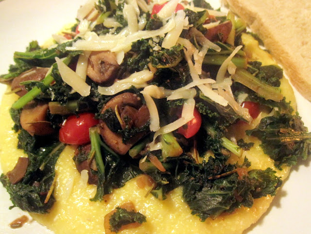 Creamy Polenta with Kale, Mushrooms, and Tomatoes 