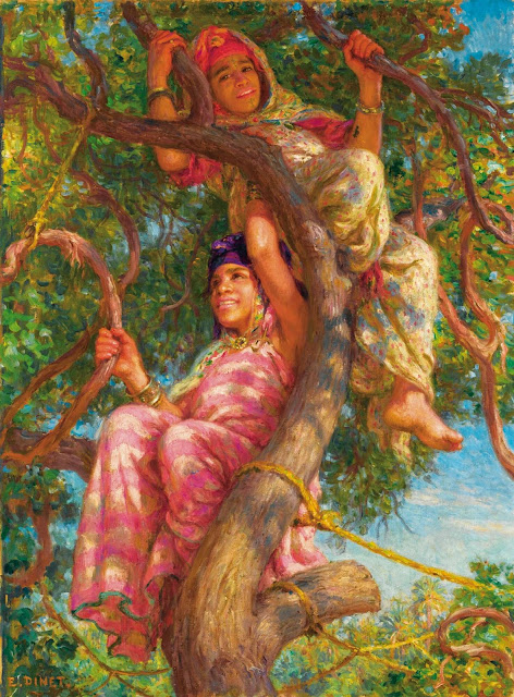 Adolescentes dans un arbre - Étienne Dinet (Français - 1861-1929) - Huile sur toile - 84,5 x 64 cm