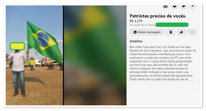 Rondoniense vai às manifestações em Brasília, não consegue voltar a tempo e pede ajuda nas redes sociais