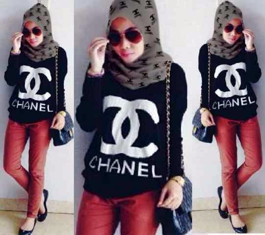 Baju Hijab Murah Model Terbaru Blouse Black Chanel  