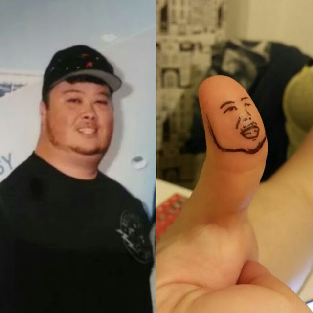 Man's face looks like thumb