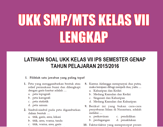 Kumpulan Soal Ukk Kelas 7 Smp/Mts Semester Genap Lengkap