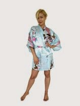 <br />Russotti Brand Women's Kimono Satin Robe, Peacock Design, Short